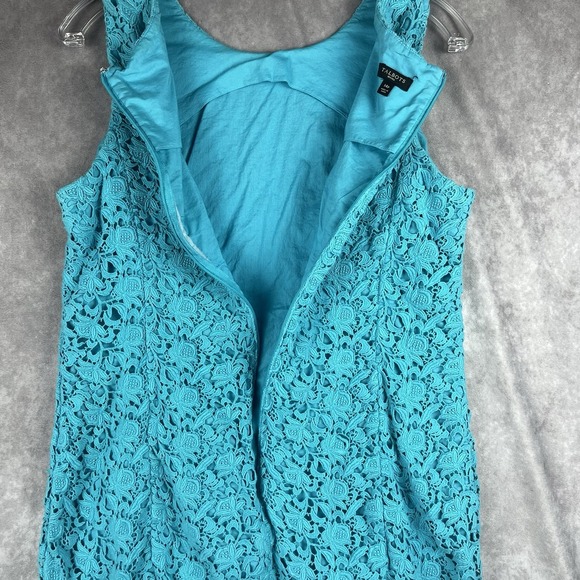 Talbots Floral Sheath Dress Wms 14P Blue Lace Overlay Cotton Sleeveless Coquette - Picture 7 of 8
